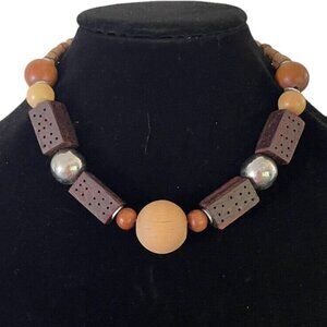 Hand Carved‎ Natural African Chunky Wood Beads Boho Choker Necklace Zimbabwean